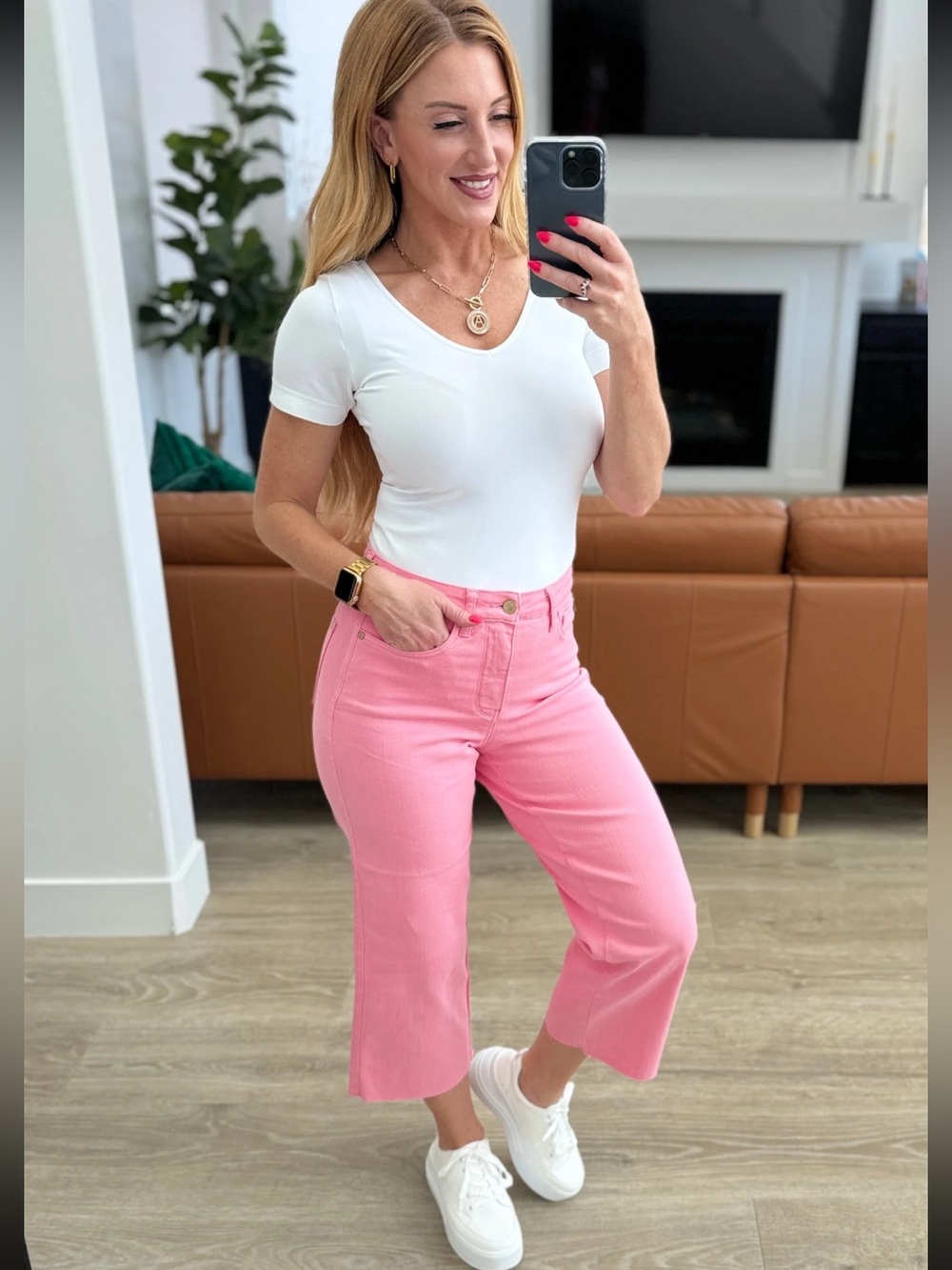 NEW Judy Blue Lisa High Rise Control Top Wide Leg Crop Jeans in Pink size 7/28 - Picture 11 of 11